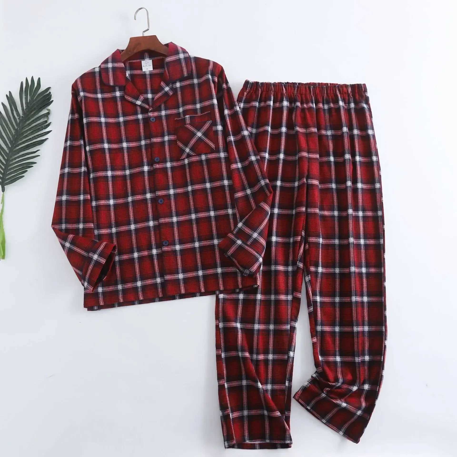 Winter Plaid Pajamas And Colors Homewear Sleepwear Warm Multi Trousers Long-sleeved Design For Autumn Flannel Cotton Men Sets Y240913