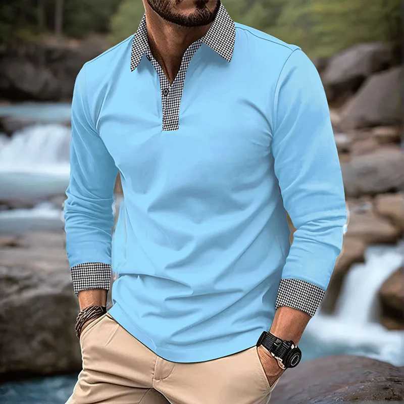 Spring and Autumn Mens Polo Shirt European and American Office Fashion Flip Collar T-shirt Mens Breathable Leisure Long SleeveX240912