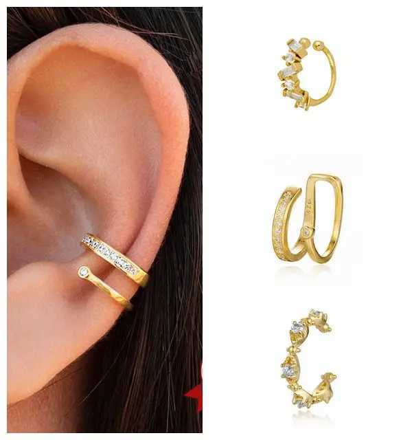 24k Gold-Plated Silver Irregular Geometry Ear Clip Earrings for Women Simple Crystal ear cuff Without Piercing Earrings JewelryX240913