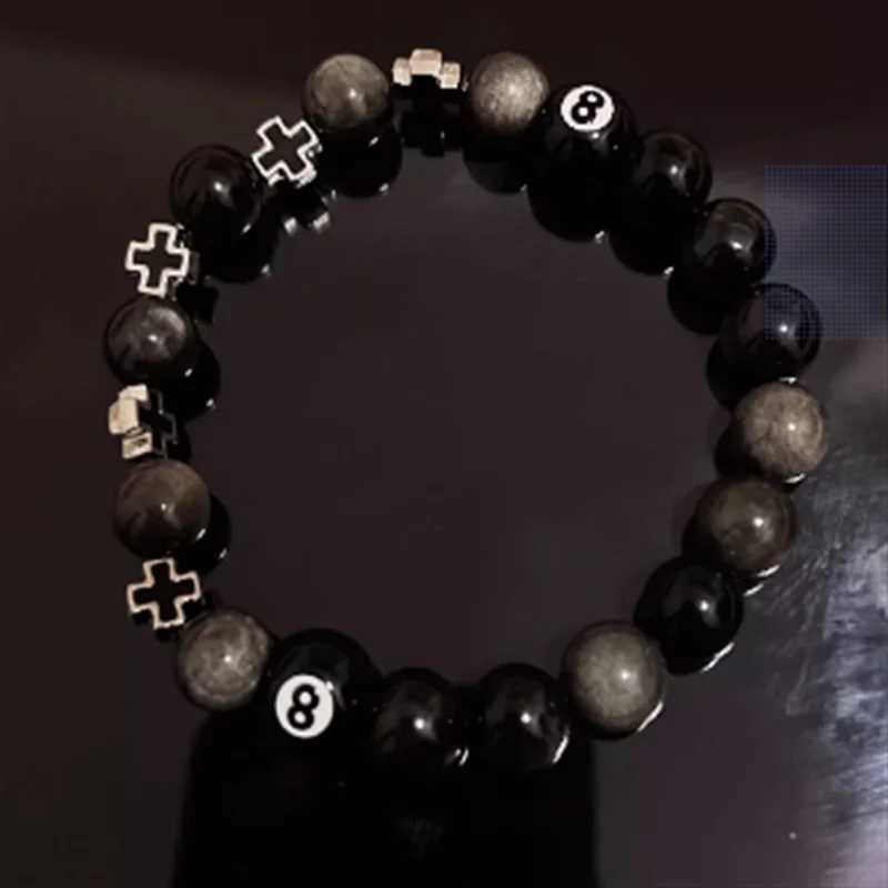 Hip Hop Rock Black 8 Billiards String Cross Beam String Bracelet Mens Fashion Simple Couple Bracelet Pulseras Hombre W240913