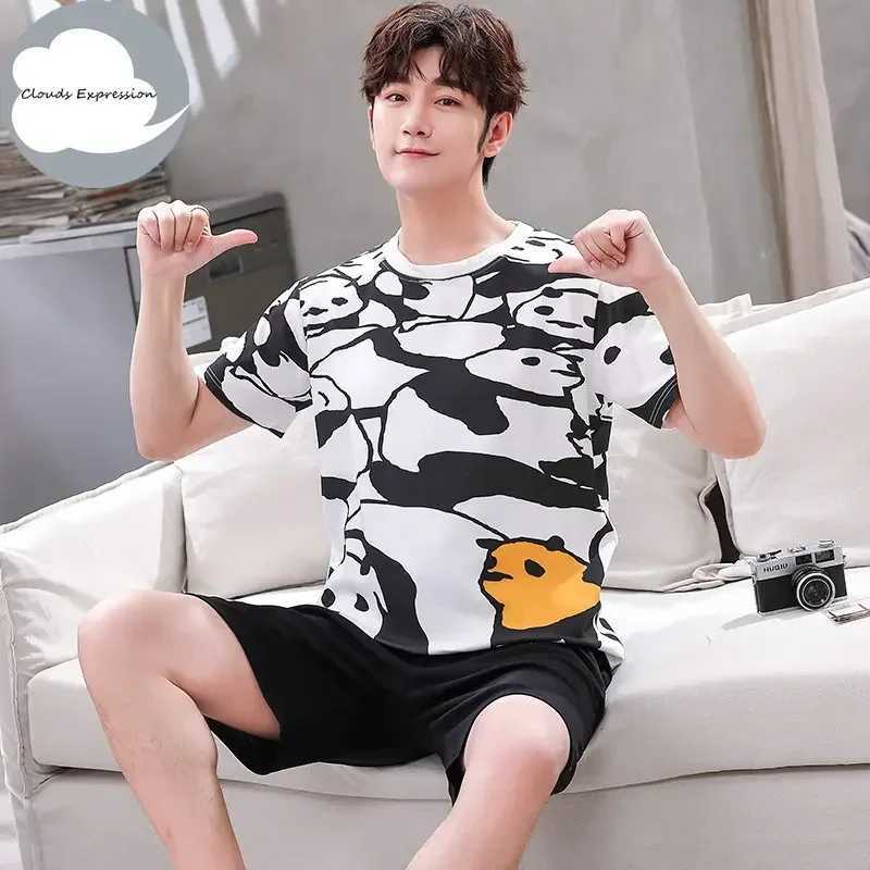 Summer Knitted Cotton Short Sleeved Mens Pajamas Sets Male Pajama Set Letter Pajama For Men Sleepwear Suit Homewear Size xXXXL Y240913