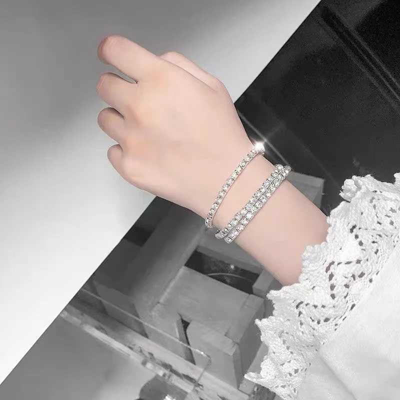 New Single Row Elastic Bracelet Crystal CZ Bride Pulseira Sparkling Bangle for Women Jewelry Best Friend Wedding Lady PulseraX240913