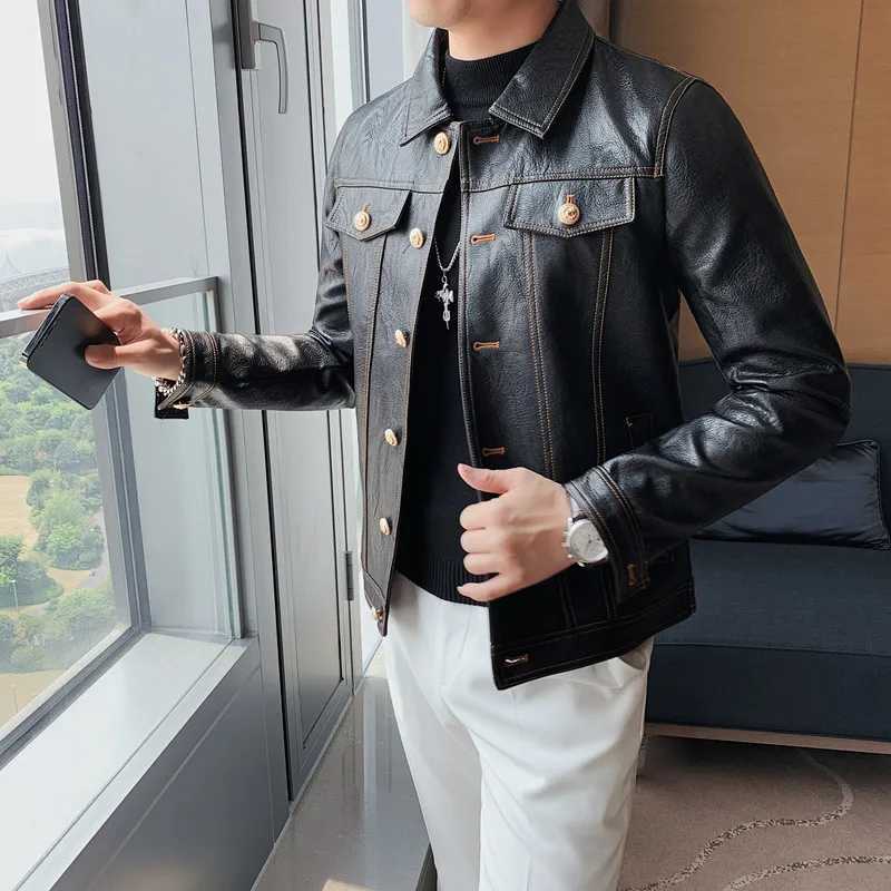 2022 Spring Autumn Black Pu Leather Biker Jacket Men Style Long Sleeve Zipper Leather Coat Fashion Men Clothing Plus Size 3XLX240913