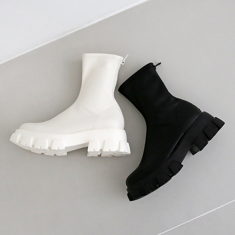 2024 Winter Women Stretch Ankle Zippe Lace-up Platform Boots black motorcycle boots modern women shoes e87b