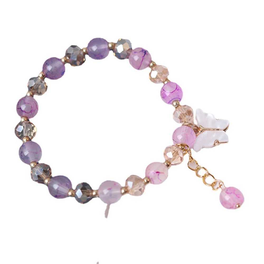 Fashionable butterfly bead bracelet suitable for women imitates jade bohemian crystal charm elastic rope bracelet handmade jewelry W240913