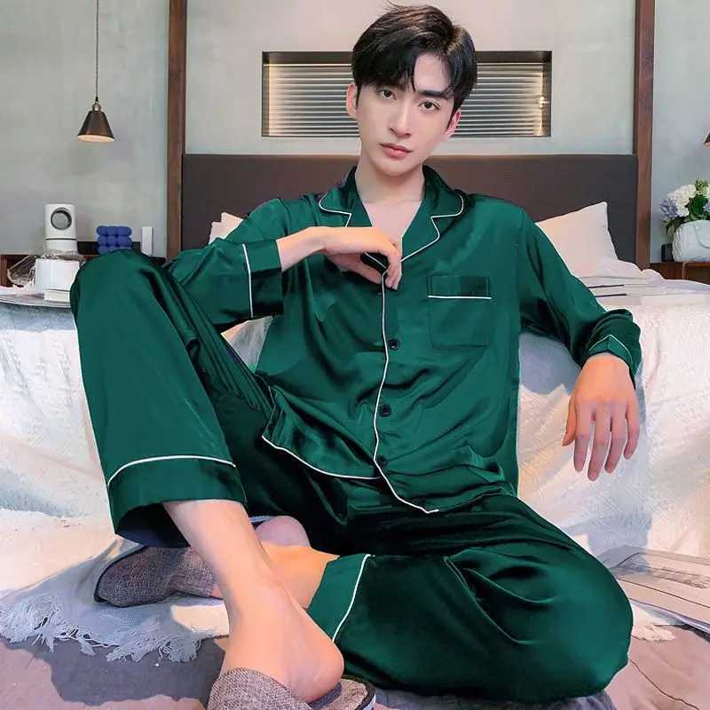 Men Fashion Button Pyjamas Sets Men Long Sleeve Solid Casual Sleepwear Pajamas Set Men Soft and Comefortable Nightwear Suit Y240913