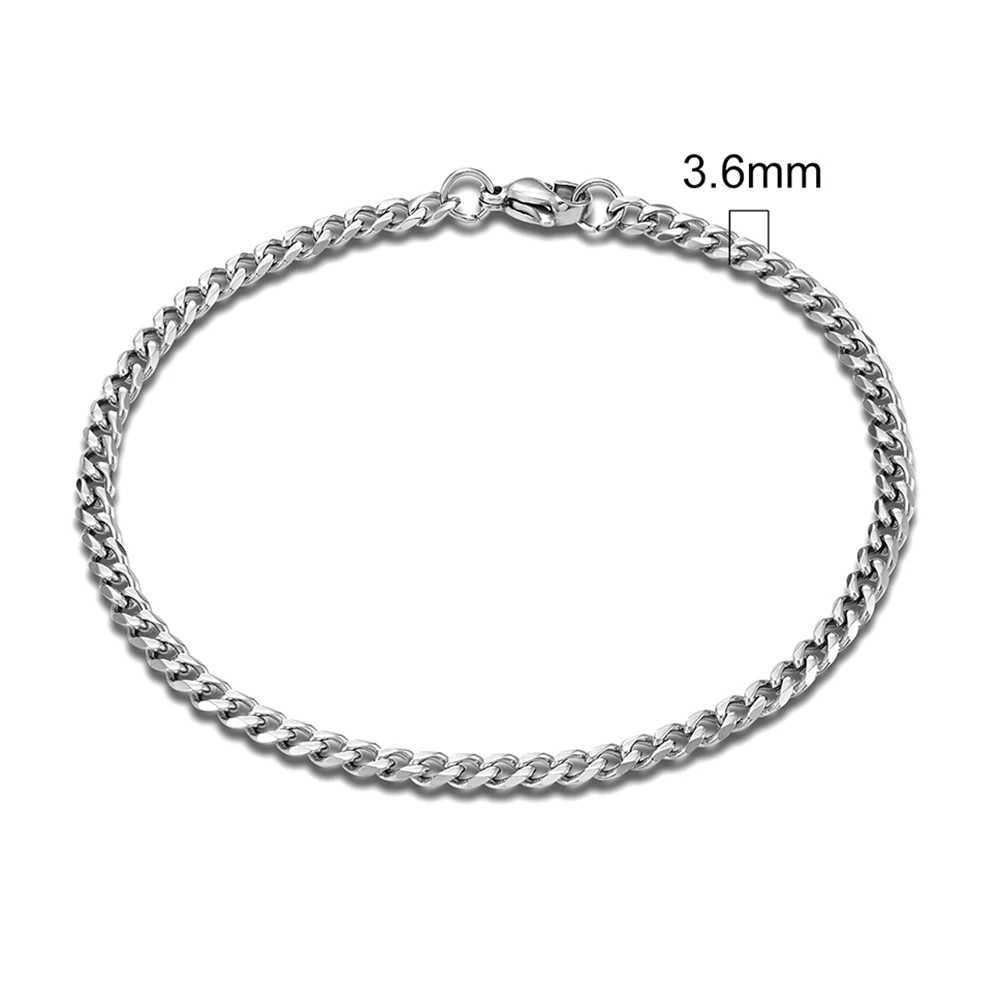 MKENDN 3-11mm Locomotive Men Punk Rock Stainless Steel Curb Cuban Link Chain Silver Color Bracelet For Women Biker JewelryX240913