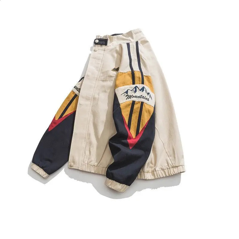 American station collar jacket mens autumn Harajuku street color stamping jacket unisex oversized patch work baseball uniform 240906