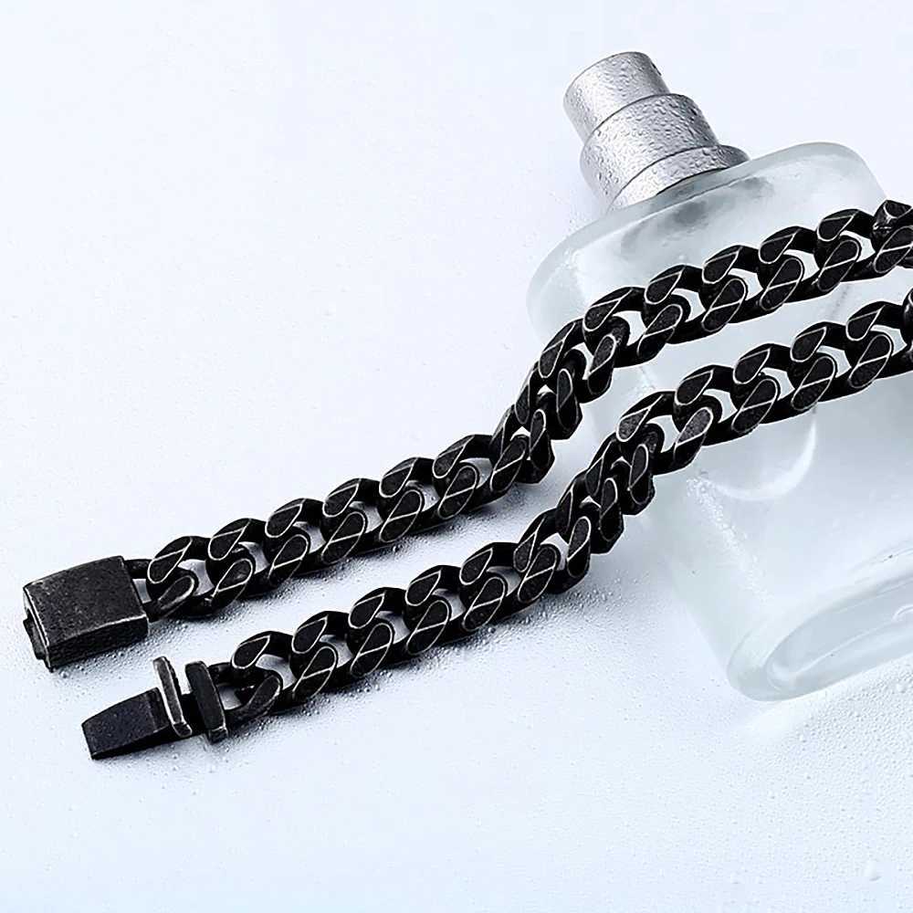 Vintage Trendy Black Cuban Chain Bracelet For Men Women Classic Stainless Steel Simple Bracelet Fashion Party Jewelry WholesaleX240913