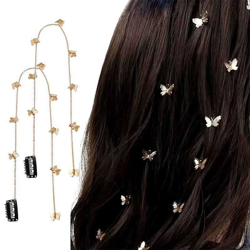 Women Fashion Metal Braided Hair Chain Gold Color Butterfly Hair Chain Girl Long Tassels Hairpin Hair Accessories DecorX240913