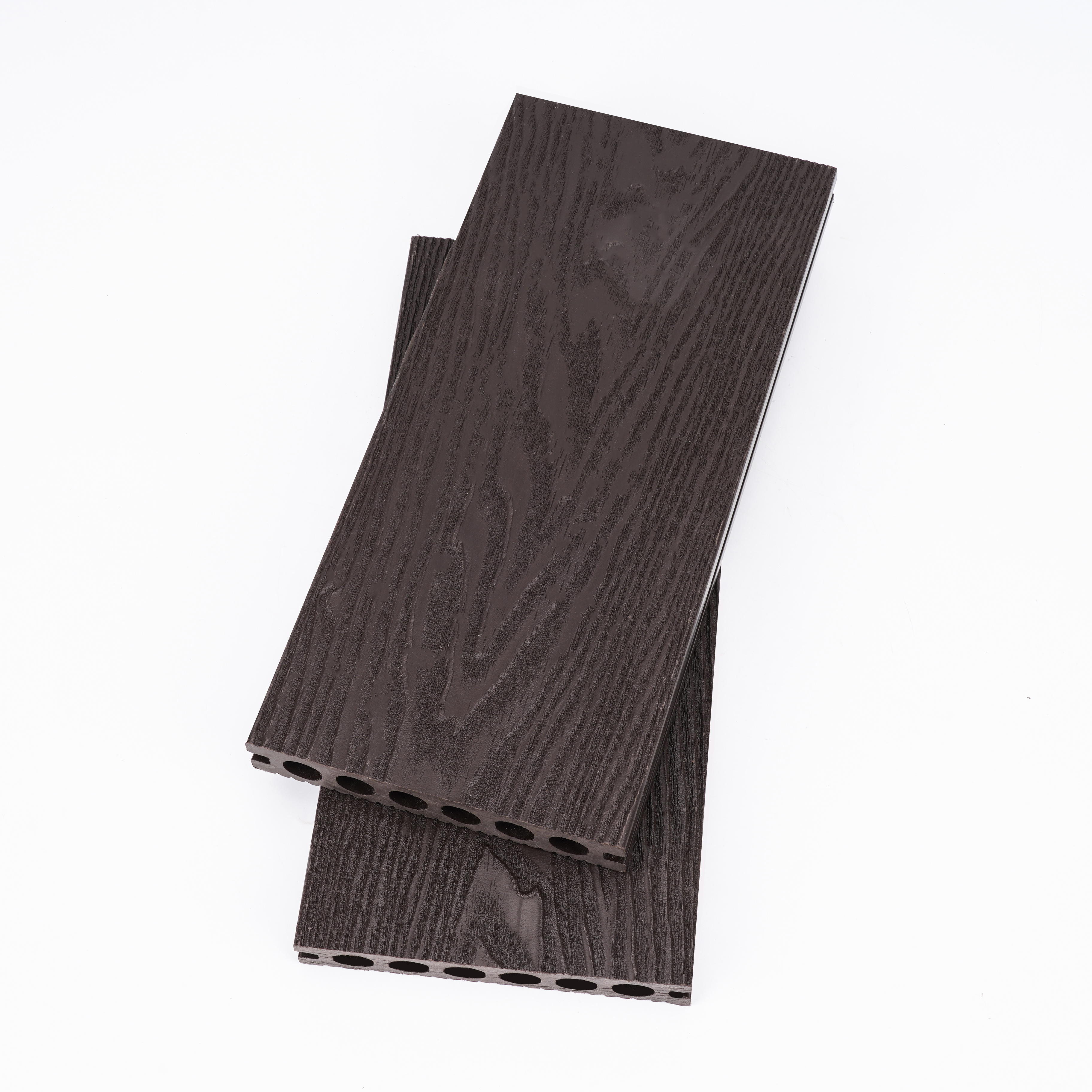 Hot outdoor waterproof 3D embossed square hole wood grain wood plastic black floor