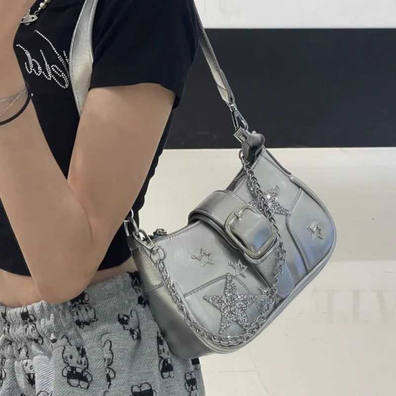 Y2k Designer Womens Shoulder Bag Silver Chains Fashion Summer Pu Leather Handbag Original Luxury Daily Female Armpit 240913