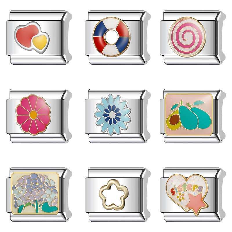 New Women's Gift flower Bead Italian Charms Links Bangle Beads Fit 9mm Stainless Steel Bracelet Making DIY For Women Fashion Jewelry