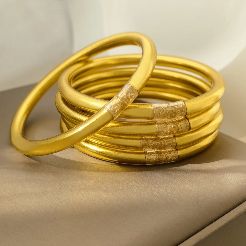 Trendy Jewelry High Quality Plastic Tube Inner Silicone Soft Bracelet For Women Female Gold Color Bangle Accessories 240910
