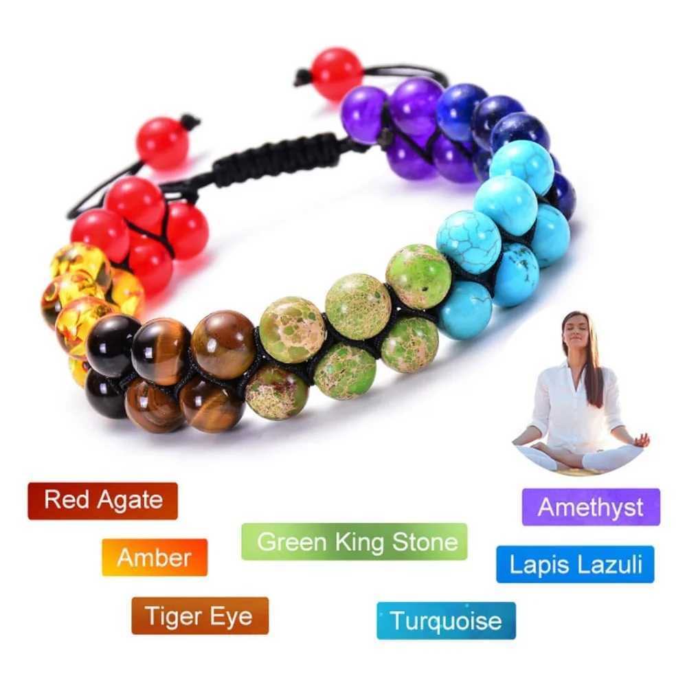 Natural Chakra Healing Power Crystal Bracelet Yoga Double layered Stone Beads Gemstone Meditation Relaxation Anxiety Bracelet W240913