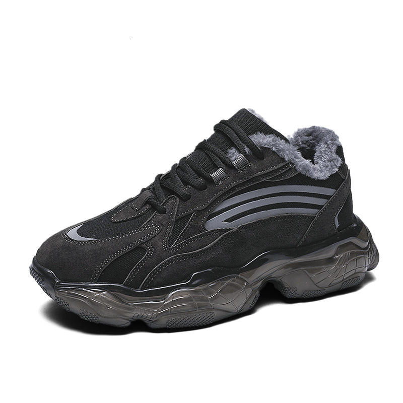 Men's fashionable sports for teenagers to wear outdoors in winter, with plush insulation and cotton shoes. Low cut lace up thick soled dad shoes