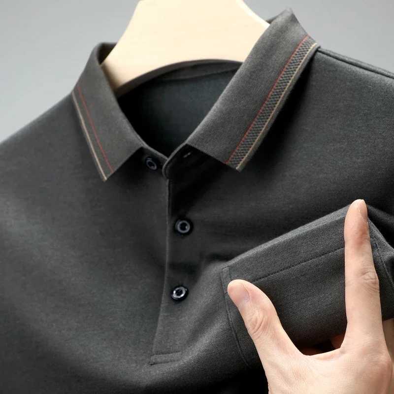Mens casual long sleeved polo shirt fashionable solid color top W24091321