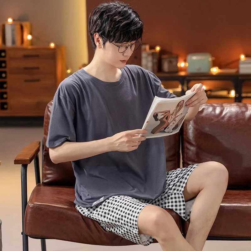 New Arrival Pajamas Mens Cotton Short-sleeved Summer Mens Teen Homewear 2-Piece Suit Breathable Casual Loungewear Homme Y240913