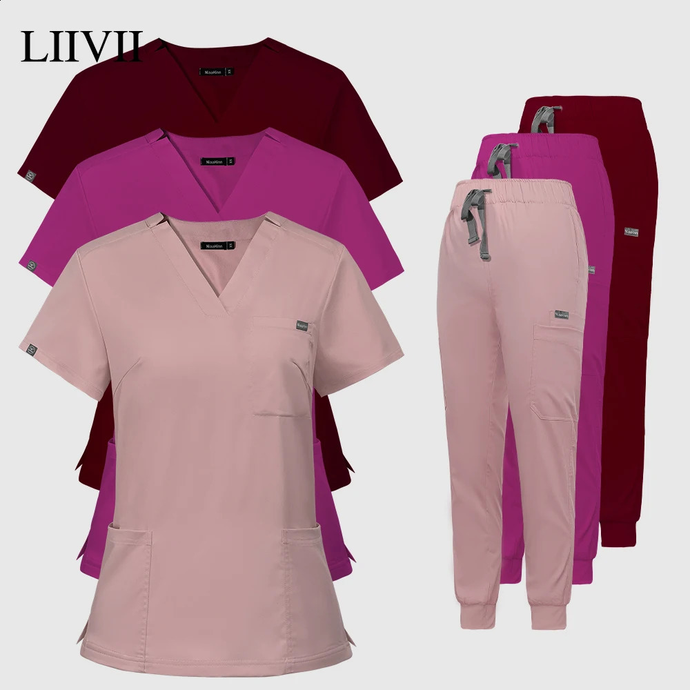 High Quality Scrub Suits Wholesale Operating Room Uniform Set Short Sleeve Nurse Set Accessories Tops Pants Scrubs Suit 240911
