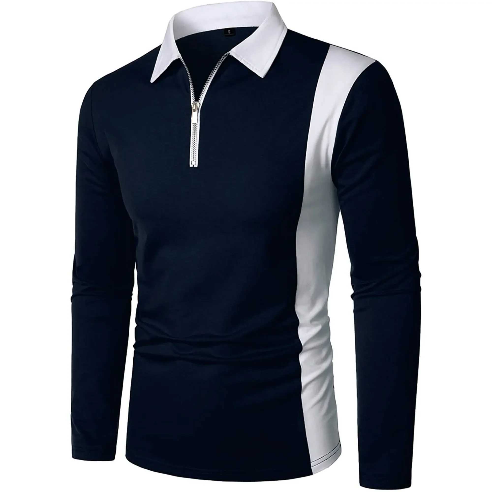Mens long sleeved color matched with mens lapel long sleeved fashionable zipper W24091318
