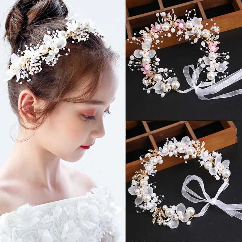 Spring Bohemian Girls Bridal Pearl Hair Headdress Flower Wreath Bride Garland Head Hoop Headbands Hair Jewelry Children GiftsX240913