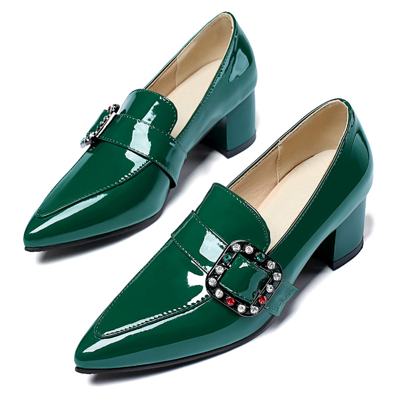 2025 new Green Elegant Women's Heels Loafer Female Pointed Dress Pumps Nude Black Short Heeled Oxford Shoes Ladies Large Size Brand 0cca