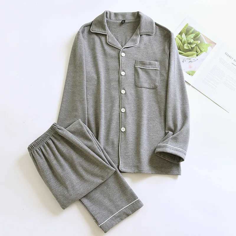 2024 Winter Men Pajamas Japanese style Sleepwear 2 Piece Set Nightwear Simple Solid color thick pajamas Suit Pijama Loungewear Y240913