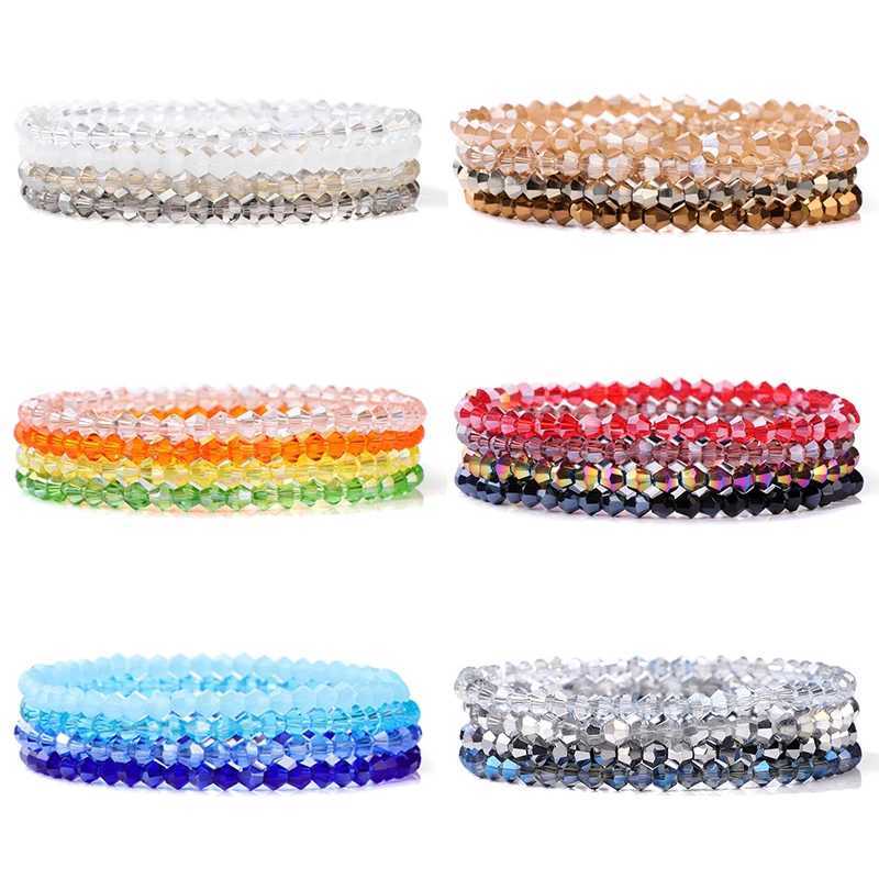 Fashion 4pcs Colorful Crystal Bracelet for Mens Facial Austrian Crystal Bead Bracelet Set Handmade Shining Jewelry for Women W240913