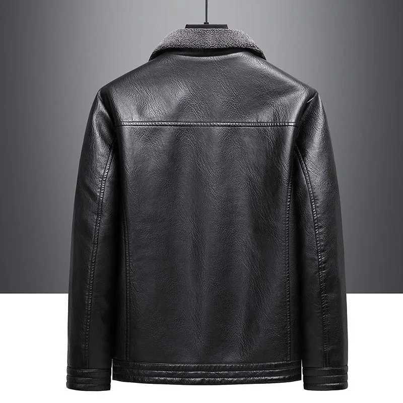 Faux Leather Biker Jacket with Faux Fur Trim for Men Cashmere Blend Sleeves and Wide Waist DesignX240913