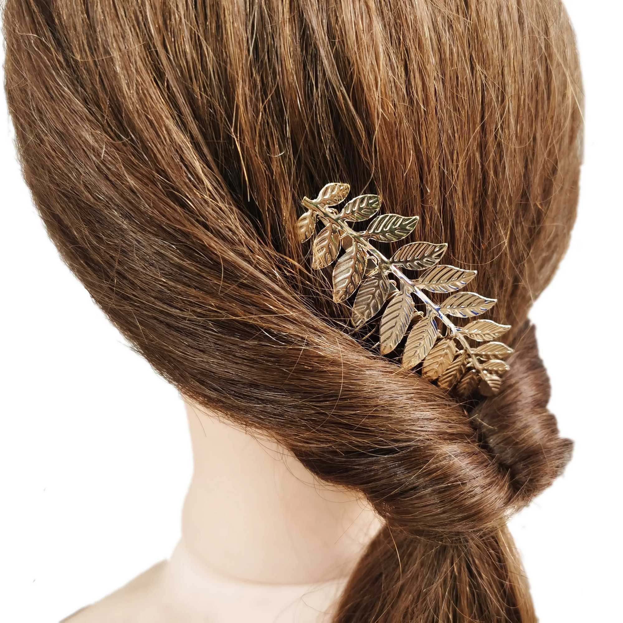 Gold Color Metal Leaf Hair Clip Girls Wedding Hairpin Barrette Flowers Rhinestone Hair Comb Hairpins Women Accessories JewelryX240913