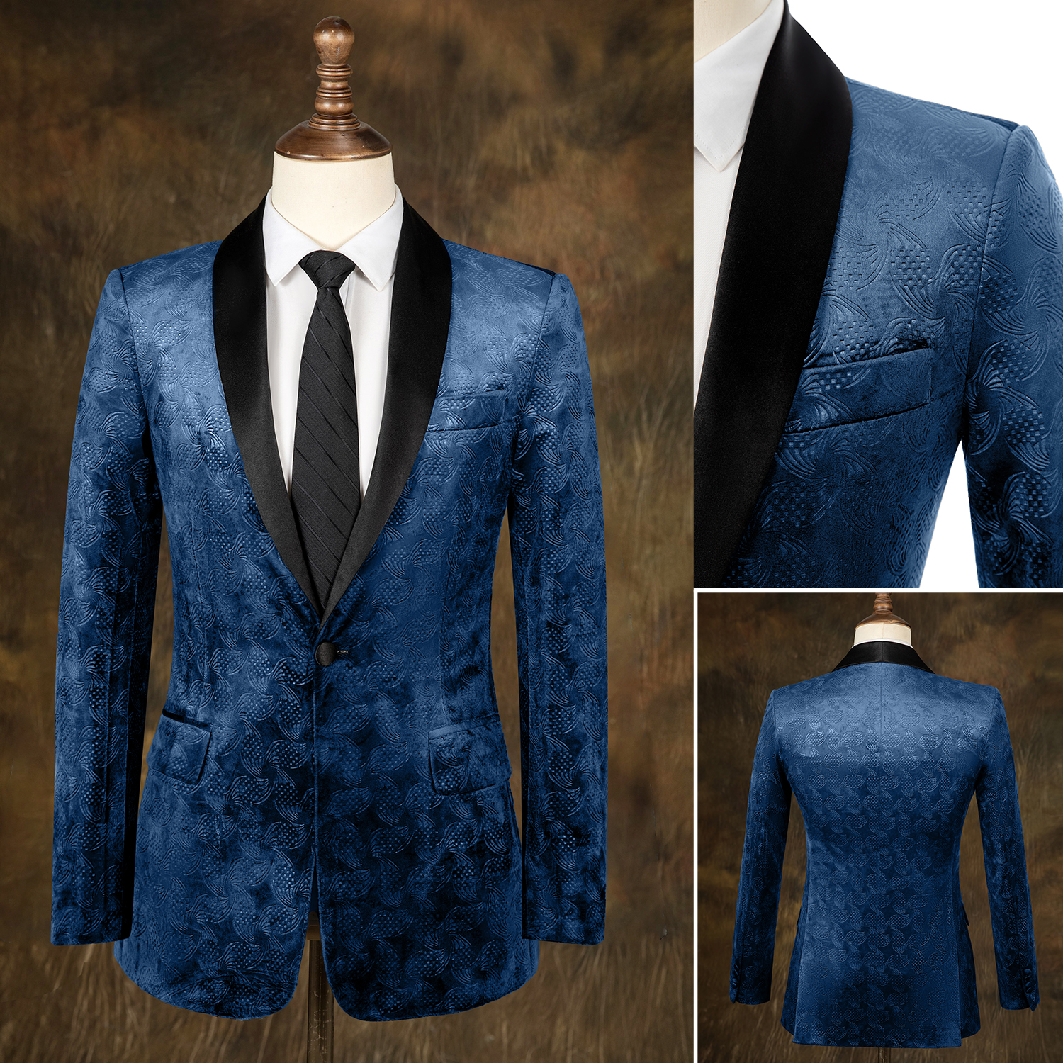 Tailored Men Wedding Tuxedos Unique Floral Pattern Groom Black Pants Suit Prom Evening Birthday Party Costume 2 Pieces