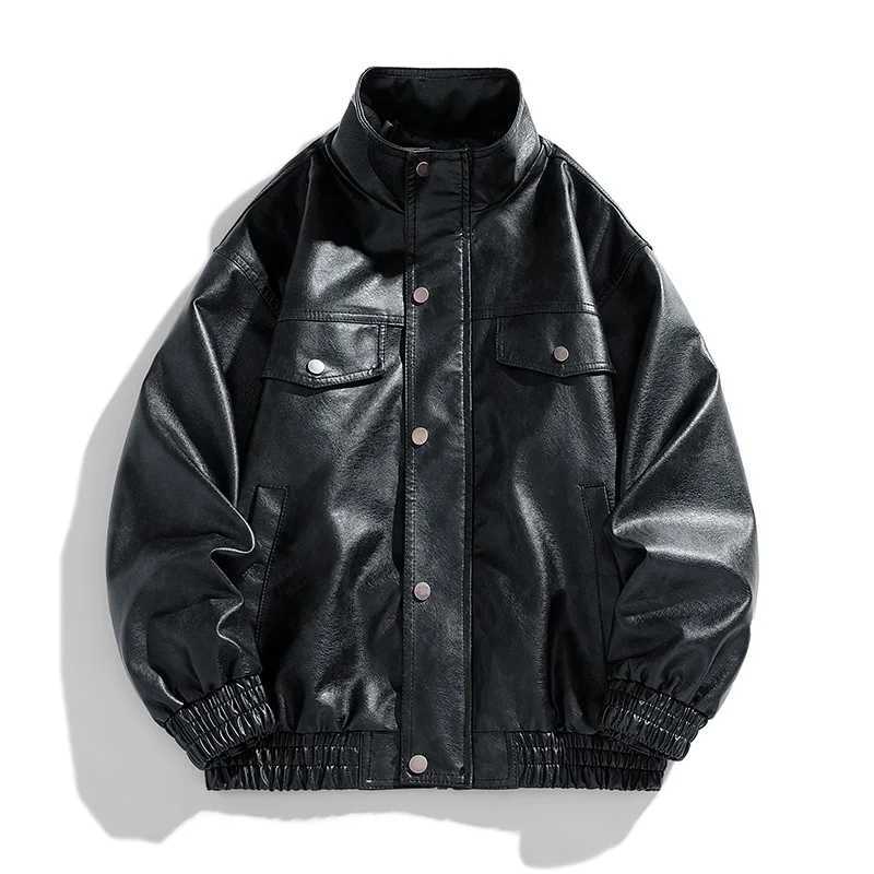 Autumn Mens Leather Jacket New Back Leather Design Single Breasted Placket Standing Collar Coat Mens Leather clothingX240913