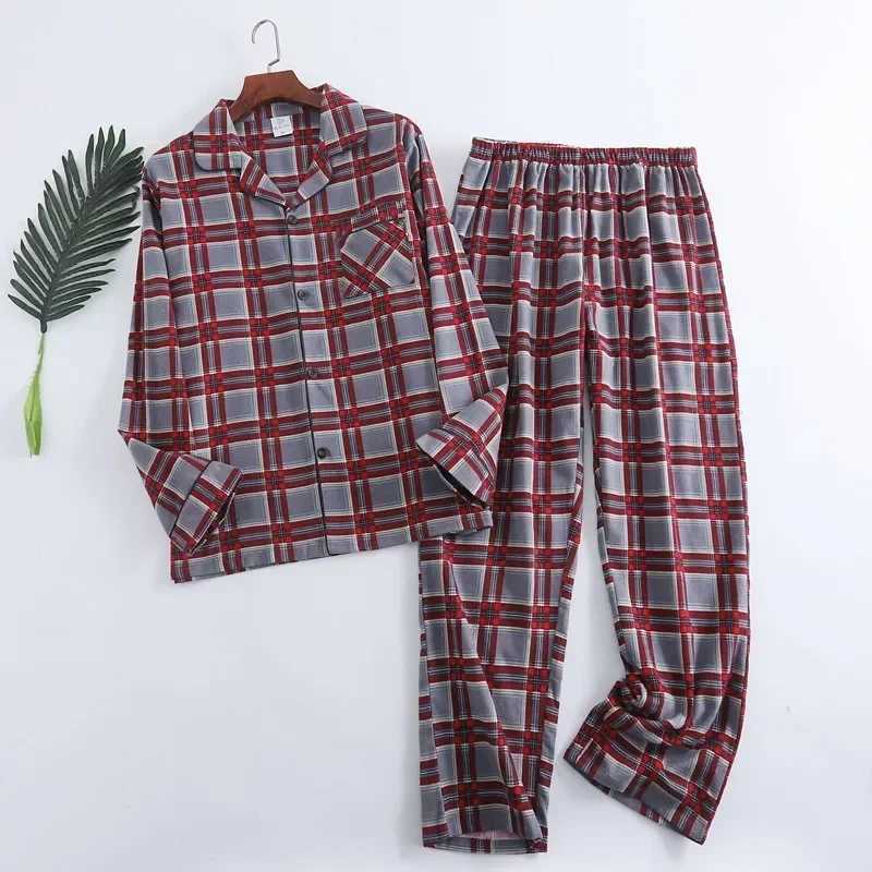 Winter Plaid Pajamas And Colors Homewear Sleepwear Warm Multi Trousers Long-sleeved Design For Autumn Flannel Cotton Men Sets Y240913