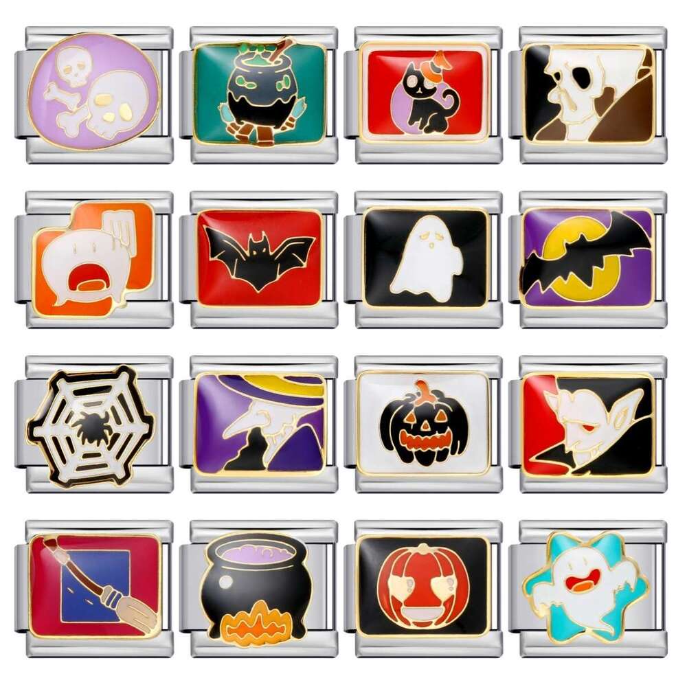 New Halloween Elements DIY Titanium Steel Welded Gold Plated Bracelet Accessories Italian Charm Links Stainless Steel Fit 9Mm Bracelet Jewelry DIY Mak