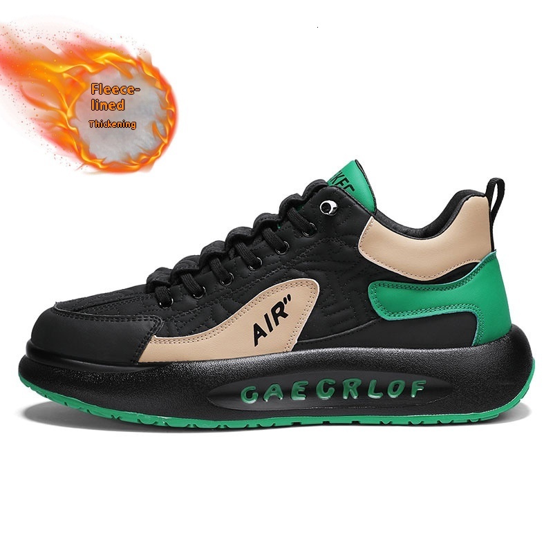 Leather low cut ankle sports for students, outdoor men, thick soled casual shoes, autumn and winter new styles, with plush warm cotton shoes