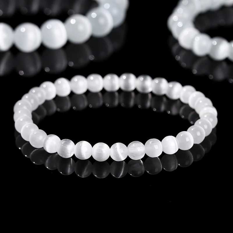 JD Natural Stone White Cat Eye Stone Bracelet Womens Fashion Jewelry Simple Round Bead Bracelet Womens Yoga Jewelry W240913