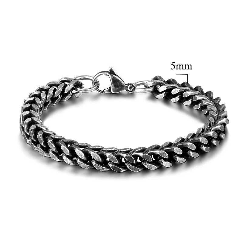 MKENDN Mens vintage 5-10mm Stainless Steel Byzantine Curb Cuban Link Chain Bracelets for Men Unisex HIp-HOP Wrist Jewelry GiftsX240913