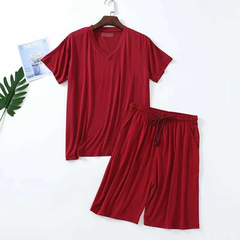Summer Pijamas for Mens Modal Plus Size 4xl Short Sleeve Shorts Thin V-neck Pullover Tops Loose Mens Shorts Pajamas Set Y240913