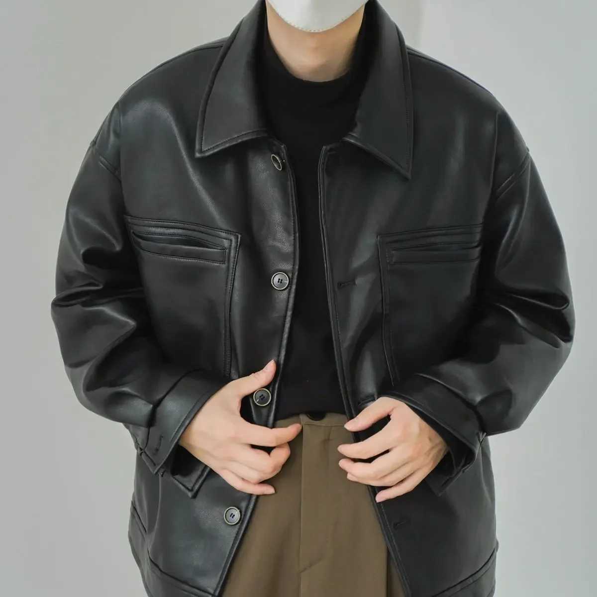 Men Coat 2023 Autumn New Light Luxury Fashion Retro Leather Locomotive PU Jacket Boutique Clothing Simple StyleX240913