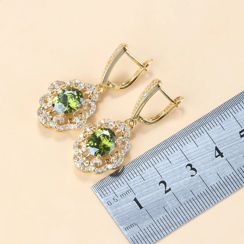 10 color cubic zirconia womens accessory 18K gold-plated olive green zirconia charm bracelet and ring jewelry set 240913