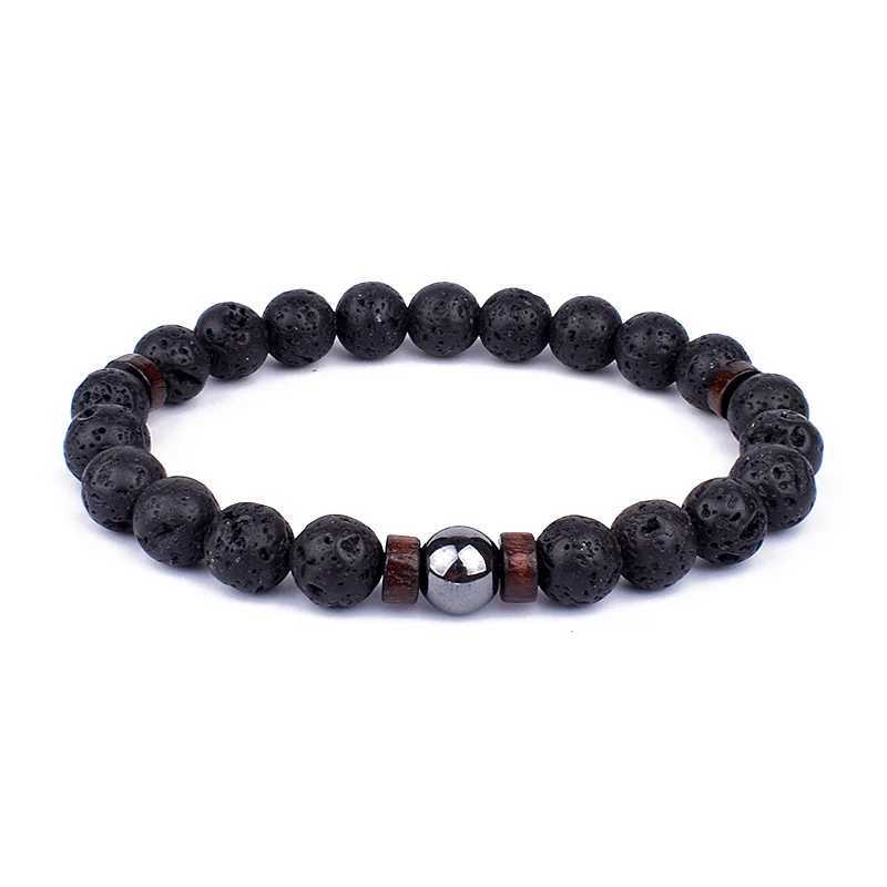 Fashionable natural molten rock wood bead energy yoga practitioner elastic support bracelet mens accessories jewelry Valentines Day gift W240913