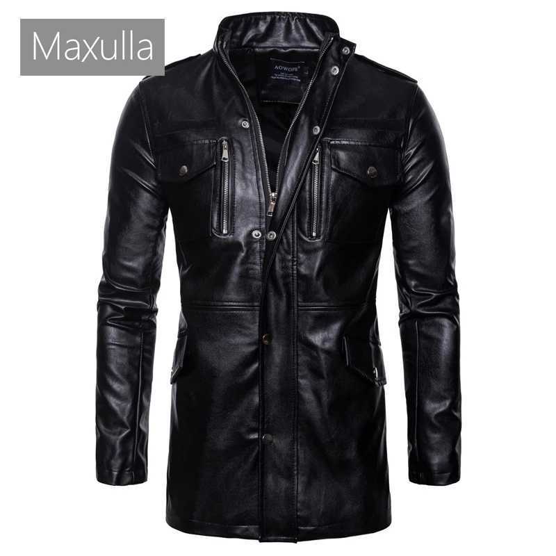 Maxulla New Mens Leather Jackets Casual Mens Long Motorcycle Leather Coats Man Slim Outerwear Leather Biker Jackets ClothingX240913