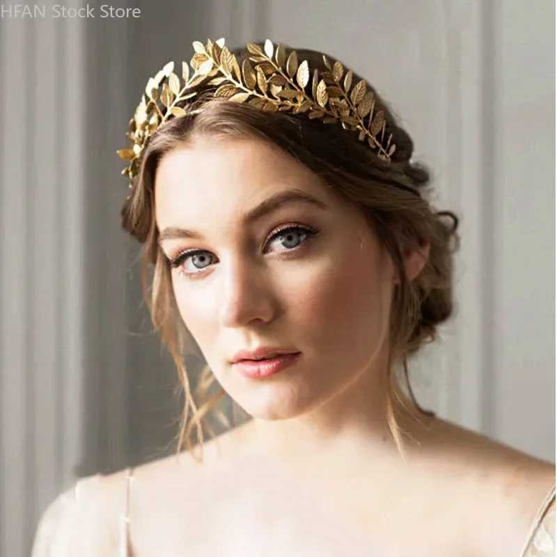 Baroque Golden Metal Leaf Headband Headpiece Crown tiaras Headdress Roman Goddess Greek Hair Jewelry Bride Wedding AccessoriesX240913