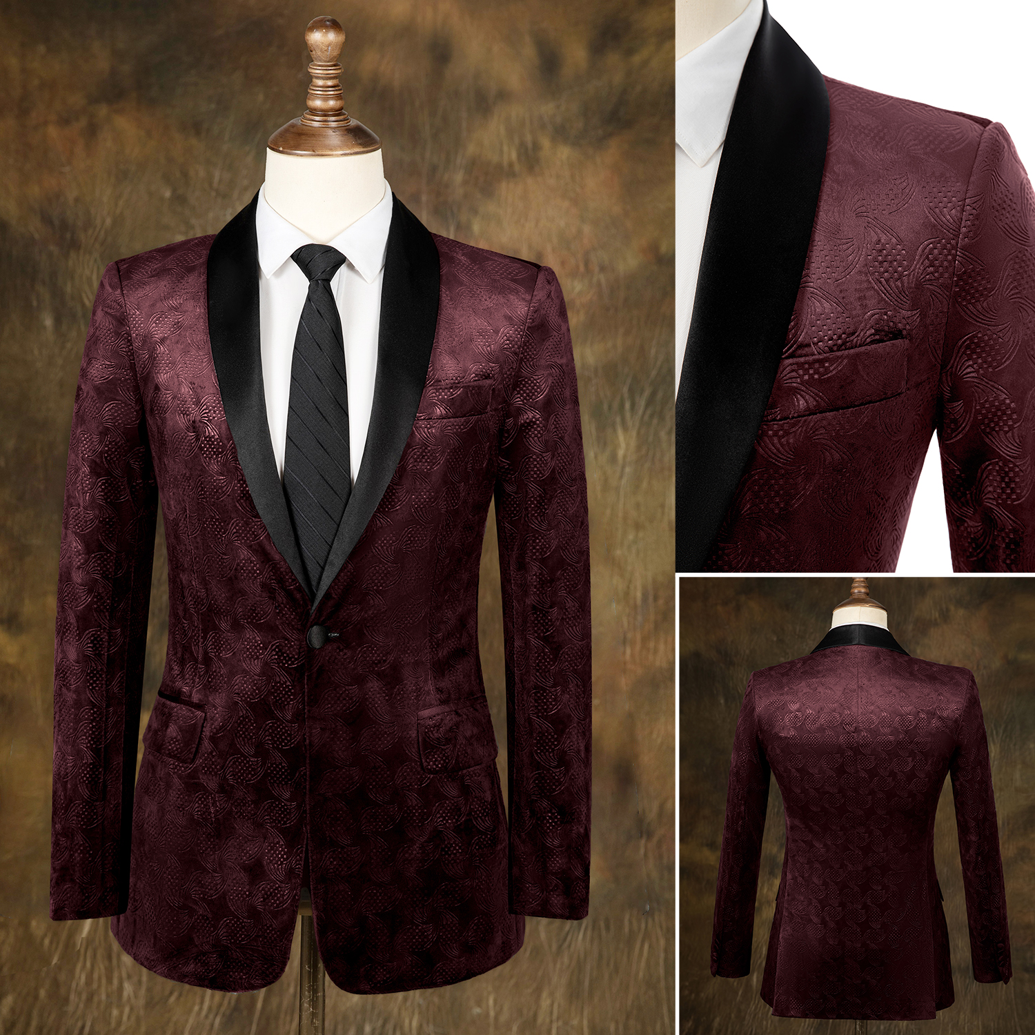 Tailored Men Wedding Tuxedos Unique Floral Pattern Groom Black Pants Suit Prom Evening Birthday Party Costume 2 Pieces