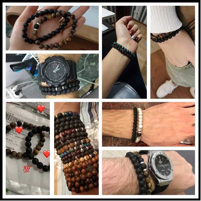 2 pieces/set couple distance bracelet male black lava stone bead bracelet female wooden bead charm bracelet W240913