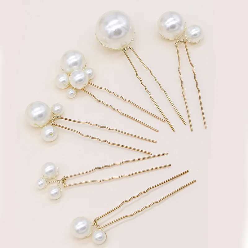 6PCS Fashion Womens White Pearl Alloy U-shaped Hairpin Bridal Wedding Hair Accessories Jewelry HeadpieceX240913