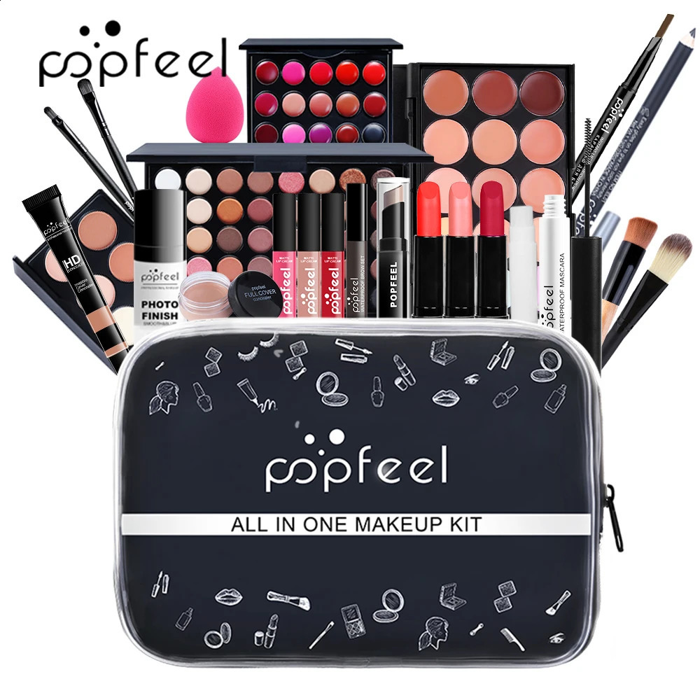 POPFEEL Complete Makeup Set 24pcs Warm Brown Tone Lip Eye Face in Longlasting Paste Form Gift for Women Girls 240909
