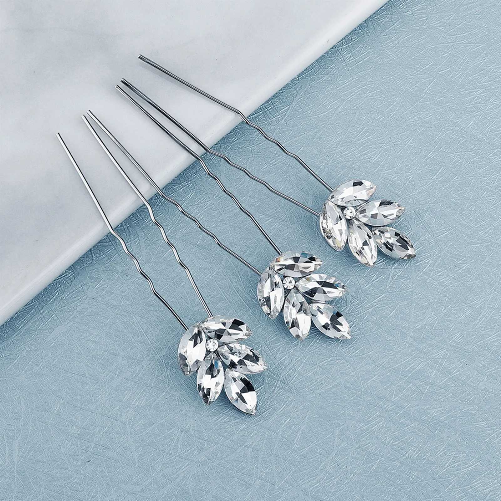 3Pcs Women U-shaped Pin Barrette Rhinestone Hair Clips Bridal Hairpins Tiara Wedding Hairstyle Tools Headwear AccessoriesX240913