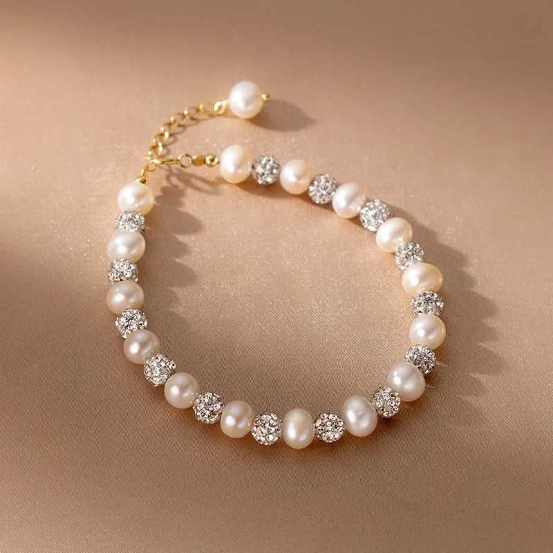 Natural freshwater pearls 5-6mm flat round pearl bracelet zirconia ball 925 sterling silver fashionable jewelry gift W240913