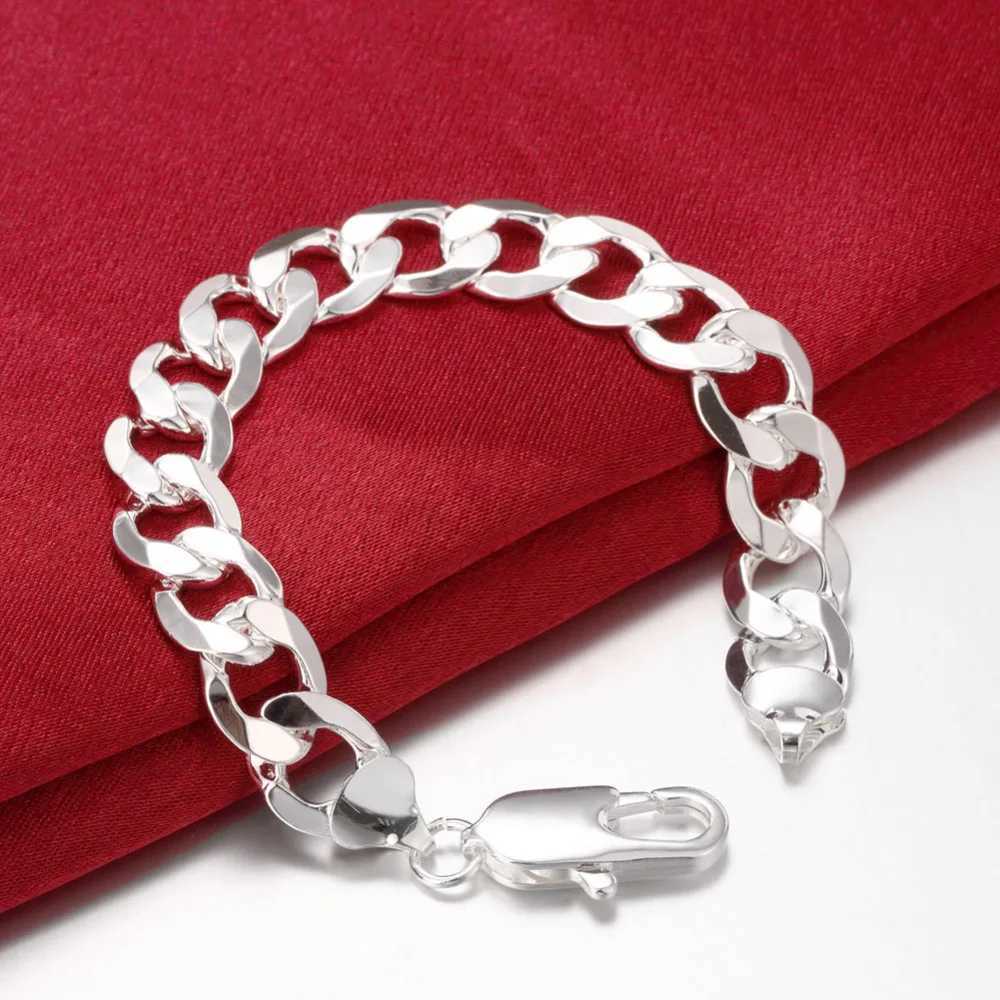 Factory outlets fashion 925 Sterling Silver Bracelet for men classic 12MM sideways chain Luxury jewelry Wedding party giftsX240913